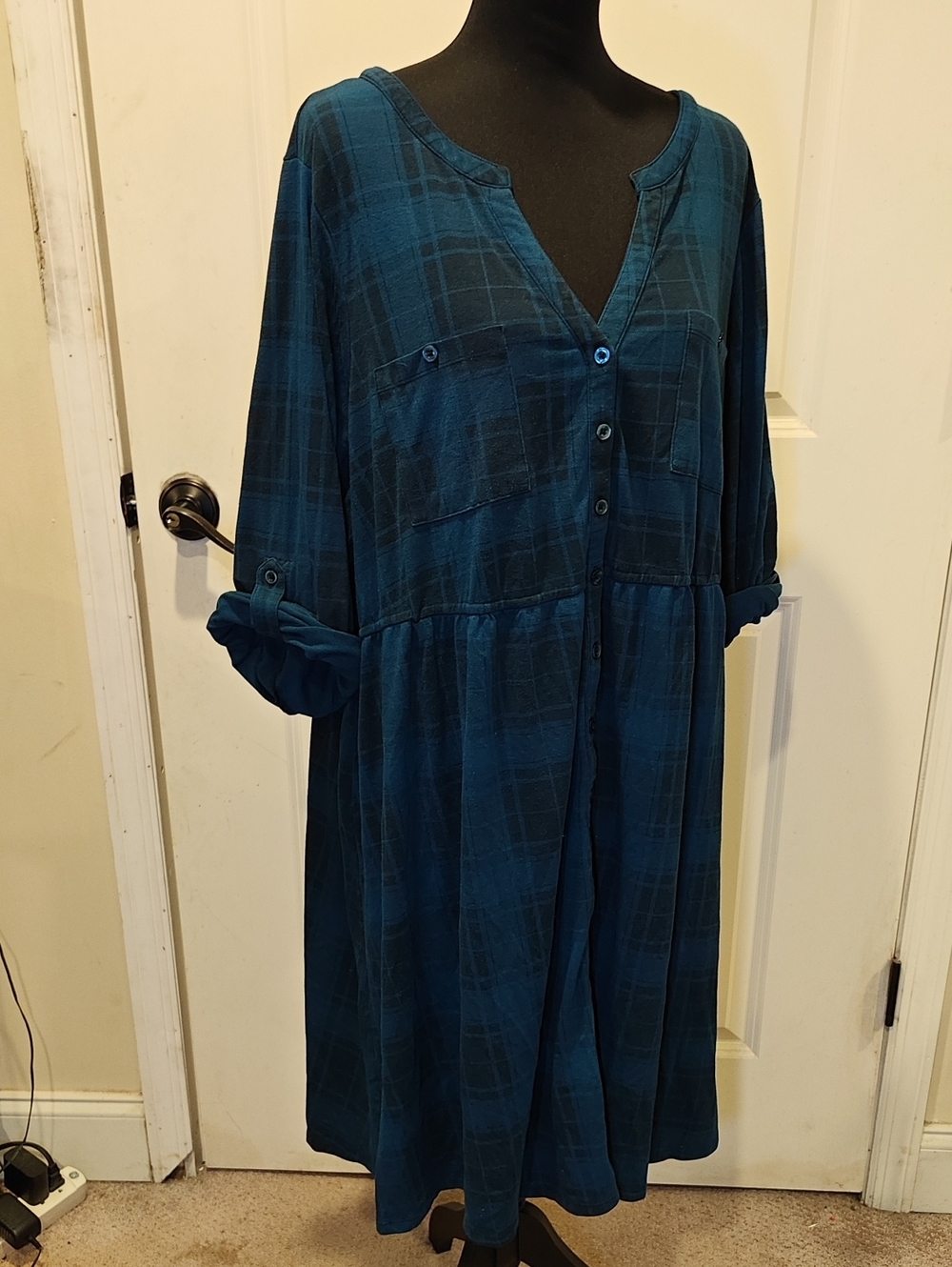 torrid Teal Plaid Button-Front Midi Dress